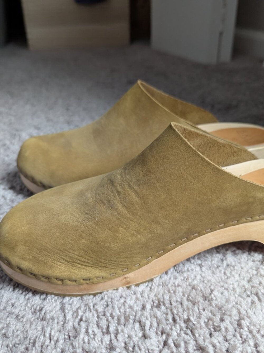 Bryr Olive Green Suede Clogs - Picture 4 of 6